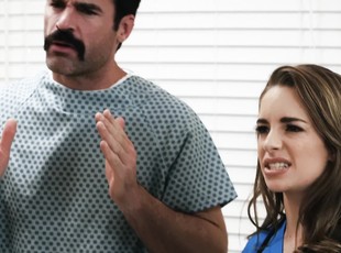 Nurse Kimmy Granger rides a hard cock in the doctors office